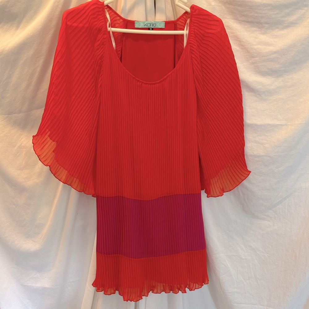 Orange and Raspberry Pleated Tunic - Picture 1 of 4